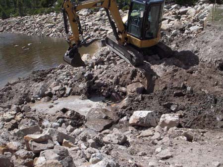 03-Bluebell Lake Stabilization, installing rock sills