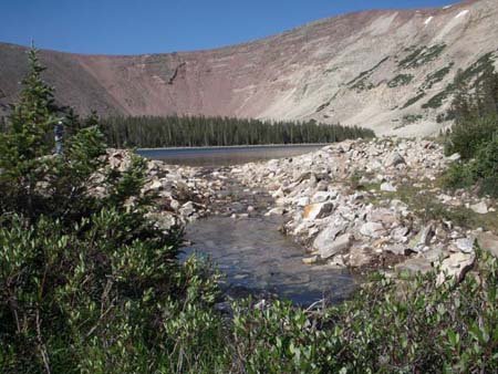 05-Bluebell Lake Stabilization, looking upstream to finished channel with riprap in place