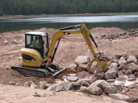 09-Brown Duck Lake Stabilization, placing riprap in new channel