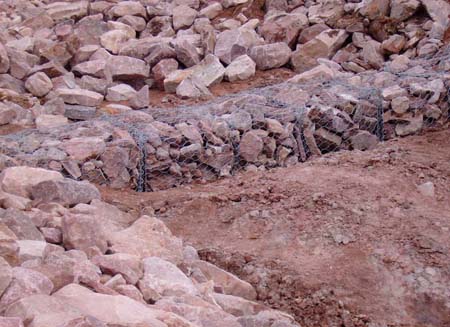 18-Clements Lake Stabilization, rock filled gabion baskets