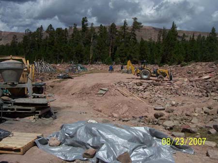 23-Clements Lake stabilization, view of work area during outlet grouting operation, inlet channel needs to be lined