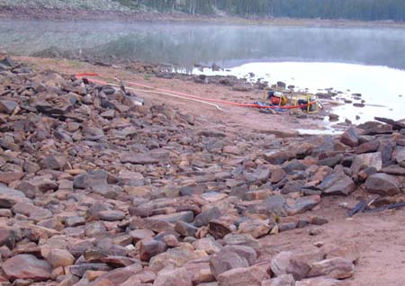 26-Clements Lake stabilization, finished upstream inlet channel graded and lined with rip rap