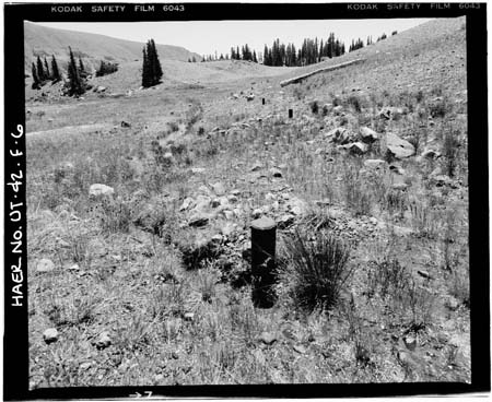 HAER photo of seepage control reinforcement on downstream face of East Timothy Lake Dam, July 1985