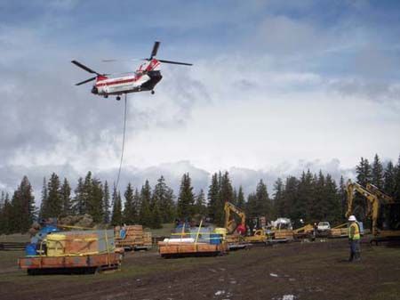 02-Helicopter picking up supplies to drop off at Five Point Lake