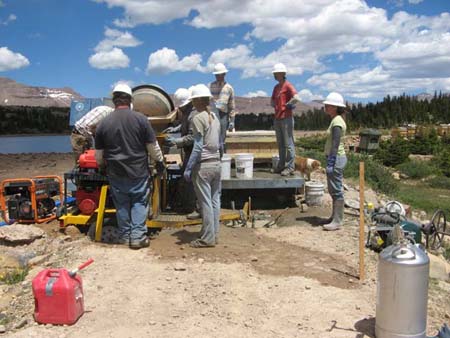 11-Five Point Lake Stabilization, grouting operation with hand crew for cutoff walls