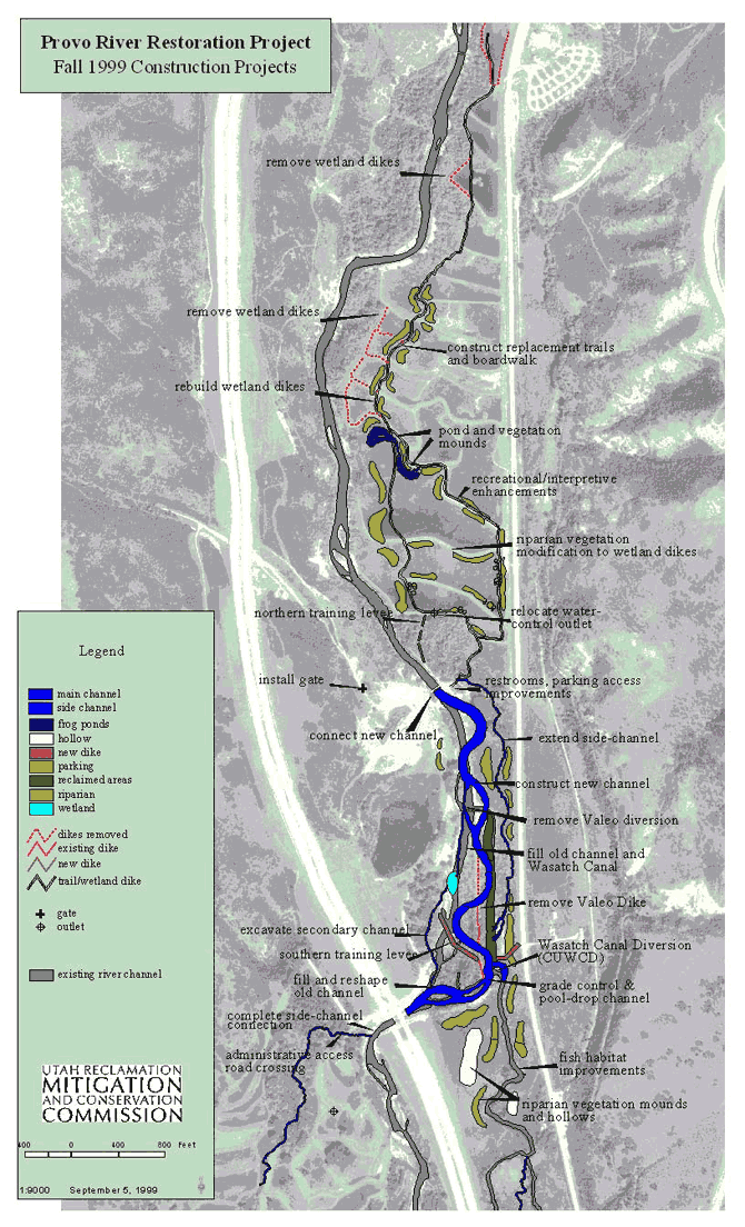 Provo River Restoration Fall 1999 Pilot Project Map