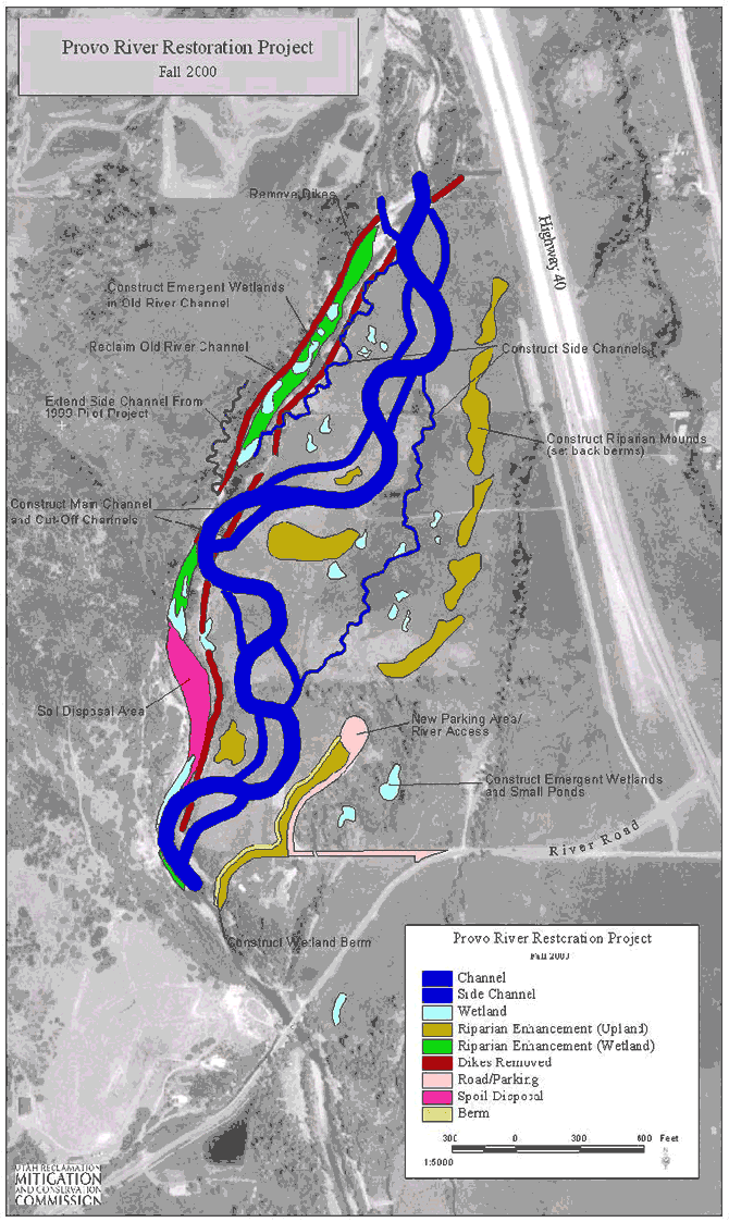 Provo River Restoration Fall 2000 Construction Project Map