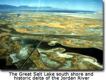 Historic Jordan River delta on Great Salt Lake South Shore